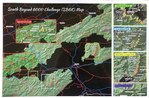 South Beyond 6000 Challenge (SB6K) Scratch Off 12"x18" Map Redhot Mapping