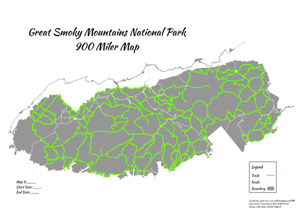 Smokies 900 Miler Smoky Gray 12"x18" Map Redhot Mapping Not Scratch Off