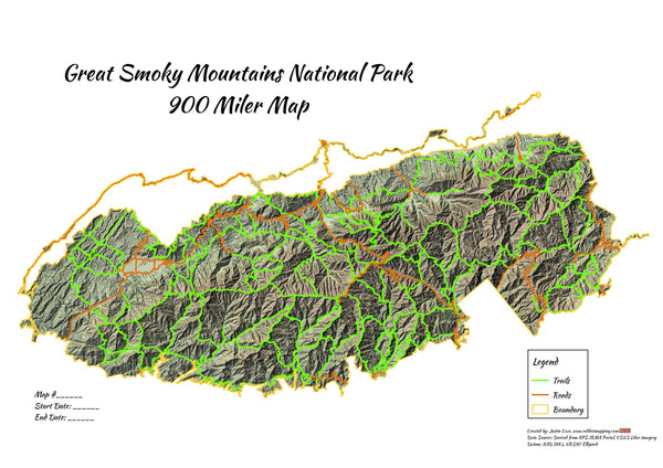 Smokies 900 Miler Lidar 12"x18",18"x24" Map Redhot Mapping