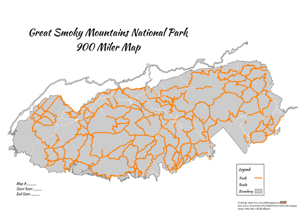 Smokies 900 Miler Rocky Top 12"x18" Map Redhot Mapping Not Scratch Off