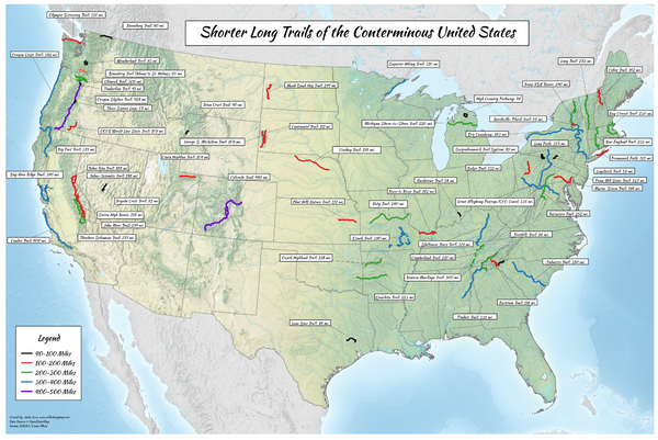 Shorter Long Trails of US 12"x18" - Redhot Mapping