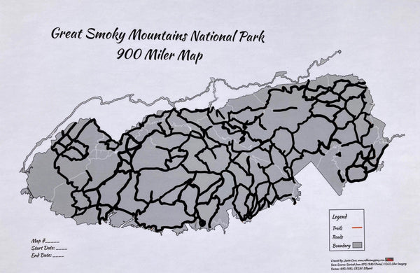 Smokies 900 Miler Rocky Top 12"x18" Map Redhot Mapping Scratch Off