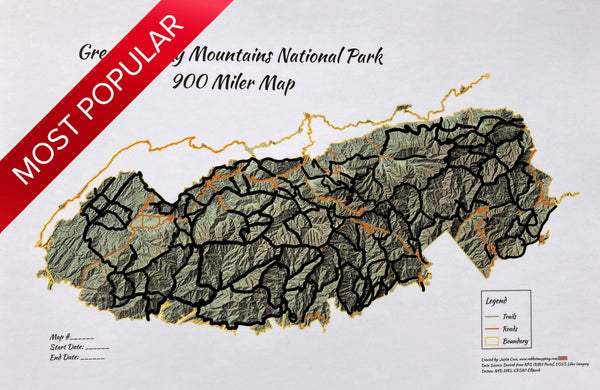 Smokies 900 Miler Lidar 12"x18",18"x24" Map Redhot Mapping