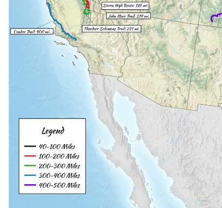 Shorter Long Trails of US 12"x18" - Redhot Mapping