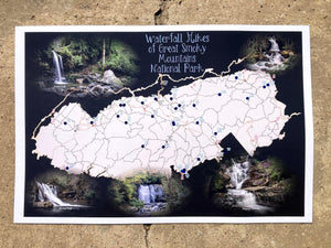 Waterfall Hikes of Smokies 12"x18" - Redhot Mapping