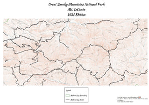 Smokies Mt. LeConte 1931 Edition 12" x 18" Map Redhot Mapping No Scratch Off 